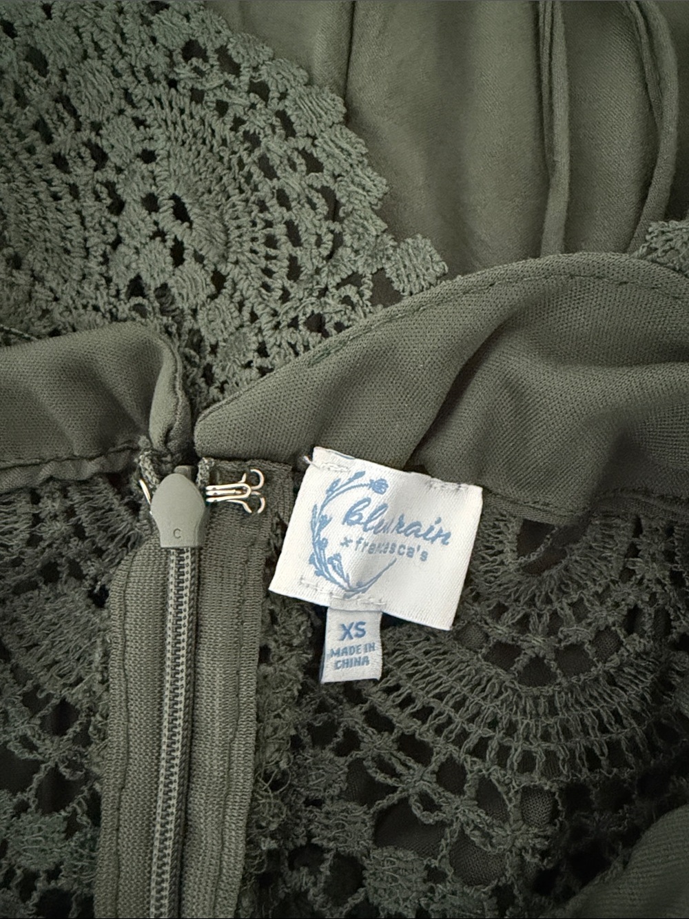 Olive Green Francesca’s Romper with Crochet Waist - Picture 3 of 4